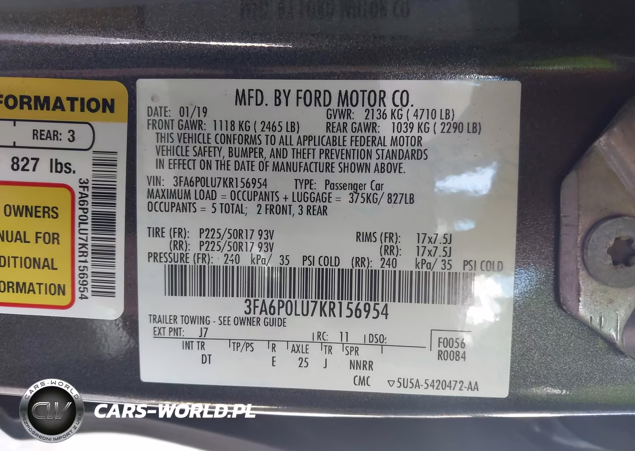 2019 Ford Fusion Hybrid Se VIN:3FA6P0LU7KR156954 - 9