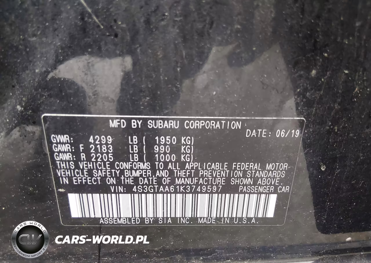 2019 Subaru Impreza 2.0I VIN:4S3GTAA61K3749597 - 9