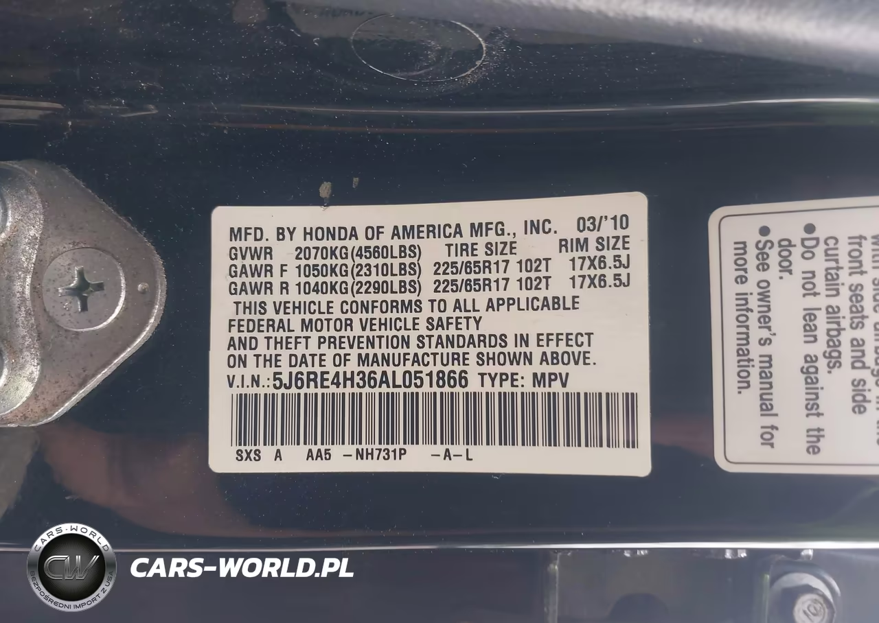2010 Honda Cr-V Lx VIN:5J6RE4H36AL051866 - 9