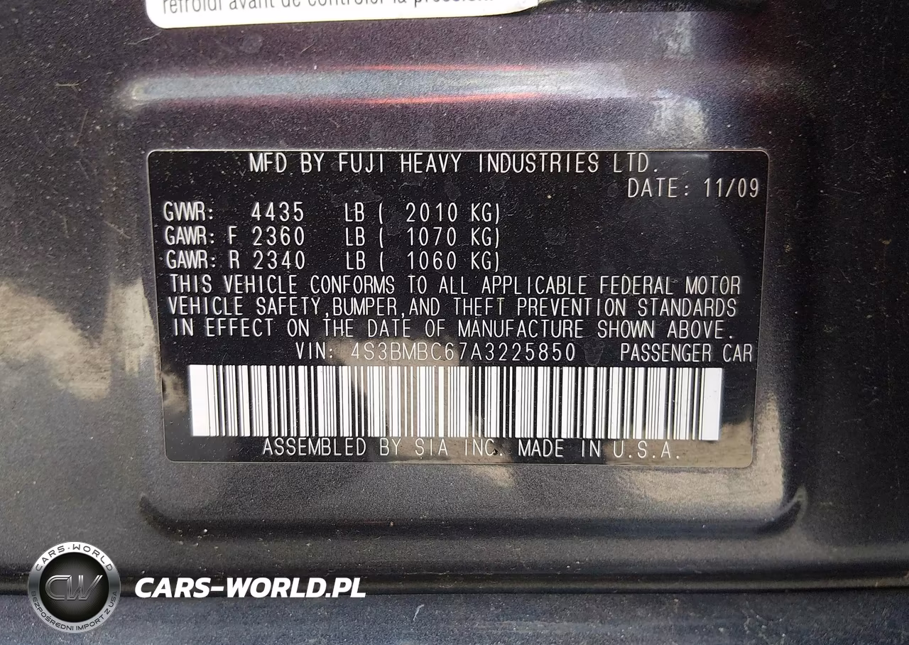 2010 Subaru Legacy 2.5I Premium VIN:4S3BMBC67A3225850 - 9