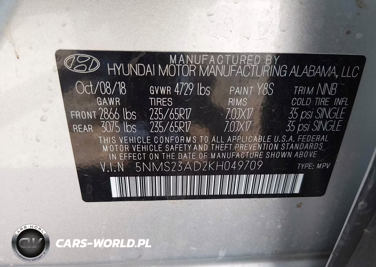 2019 Hyundai Santa Fe Se VIN:5NMS23AD2KH049709 - 9