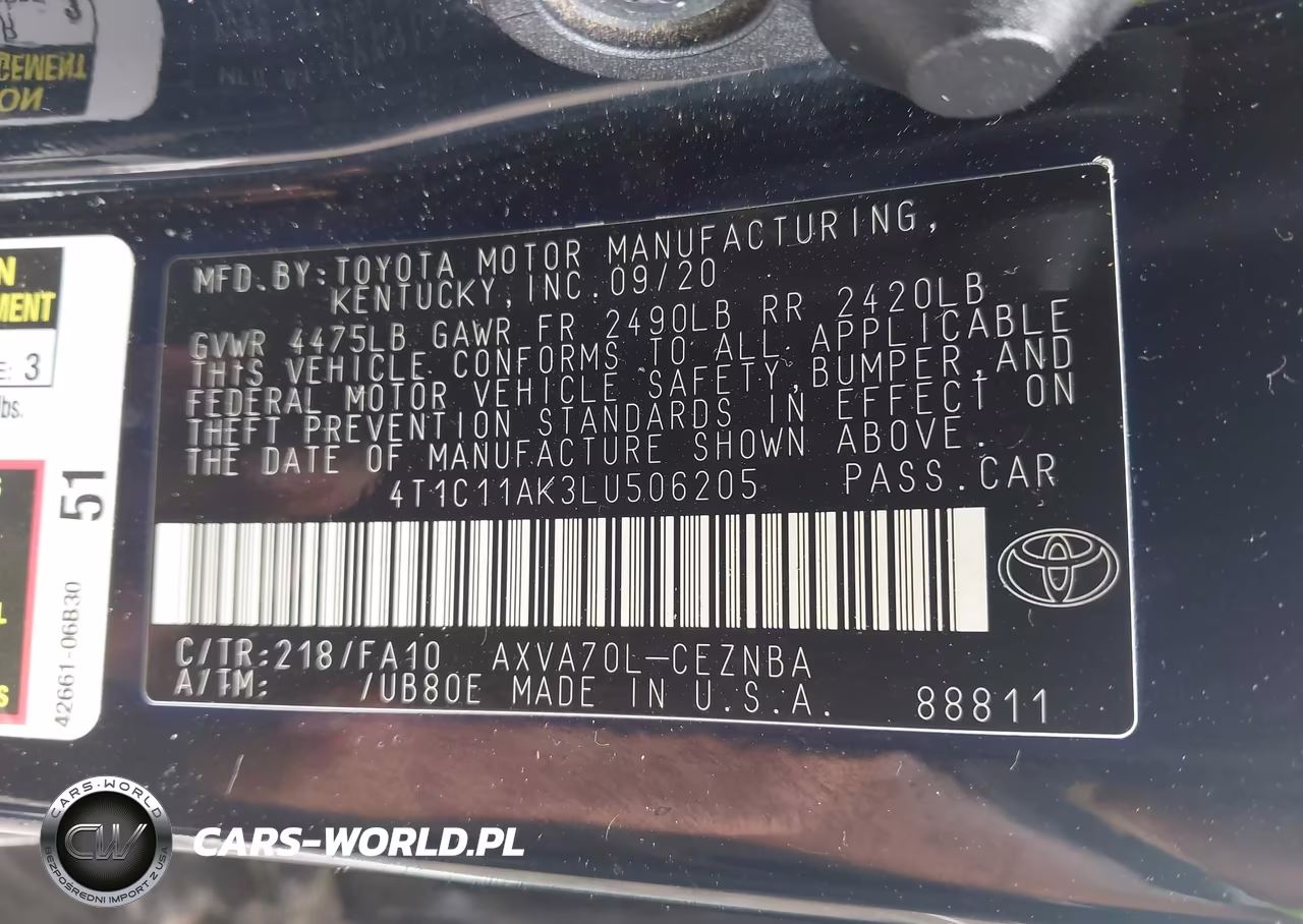 2020 Toyota Camry Le VIN:4T1C11AK3LU506205 - 9