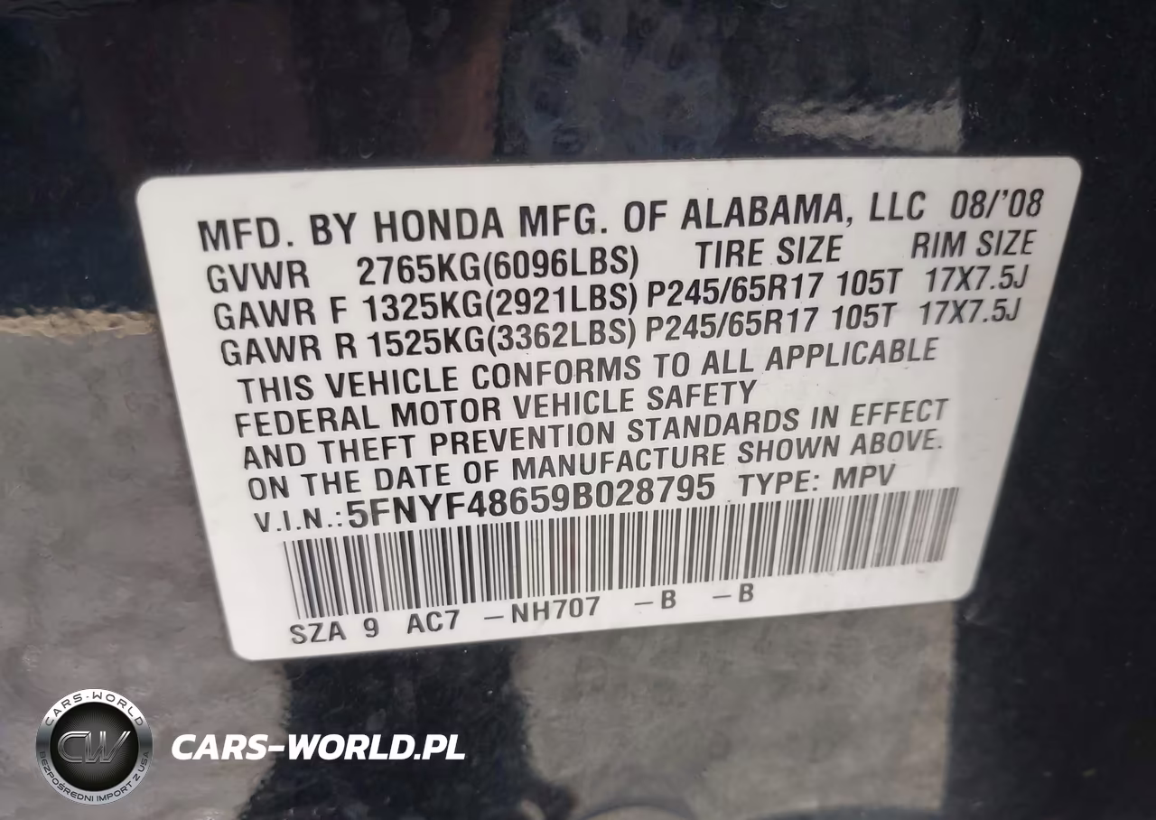 2009 Honda Pilot Ex-L VIN:5FNYF48659B028795 - 9