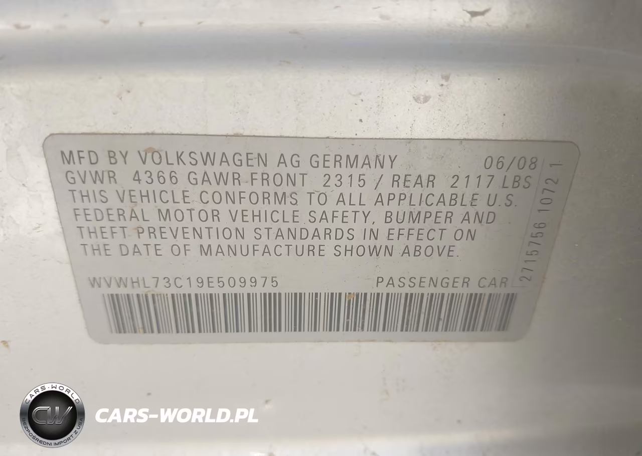 2009 Volkswagen Cc Luxury VIN:WVWHL73C19E509975 - 9