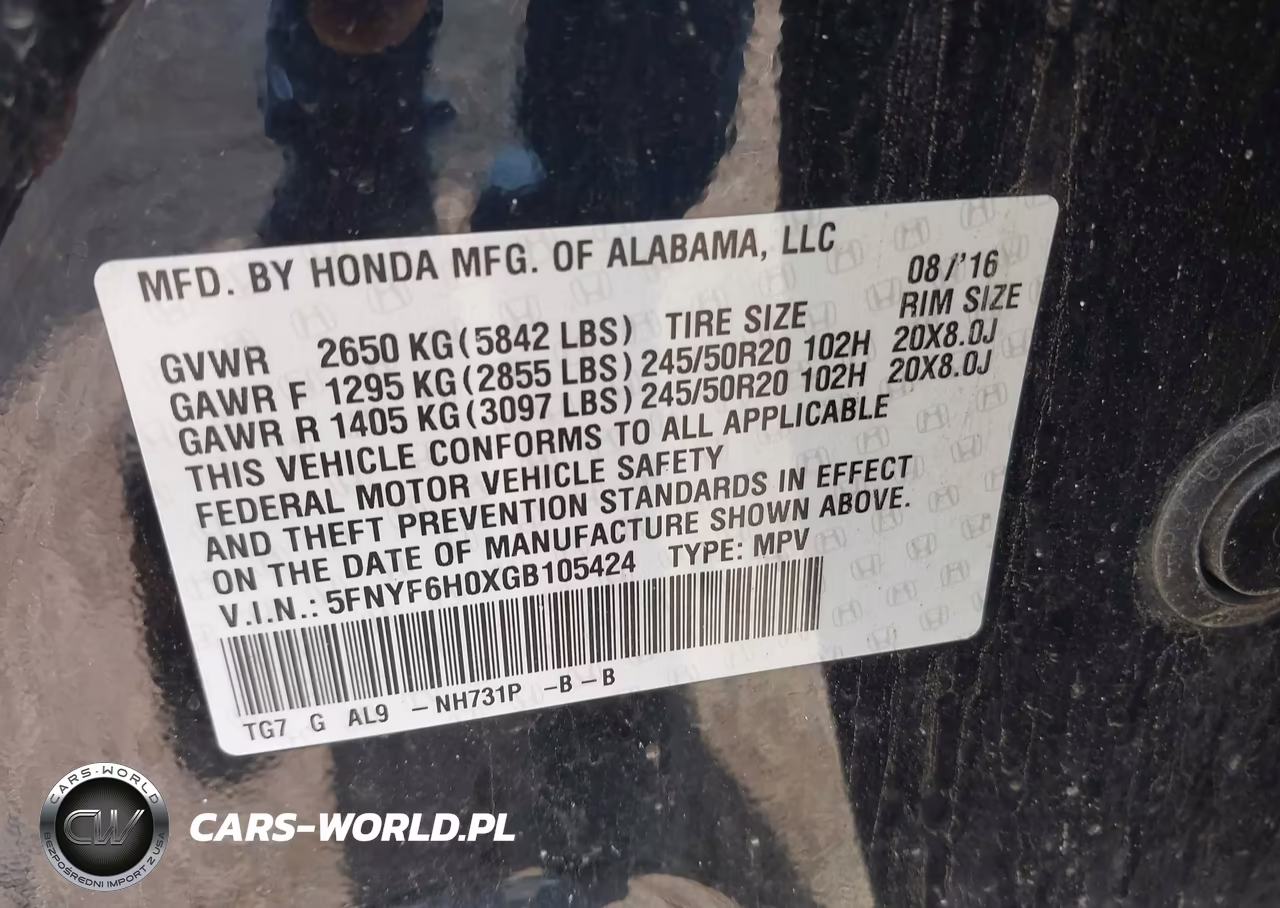 2016 Honda Pilot Elite VIN:5FNYF6H0XGB105424 - 9