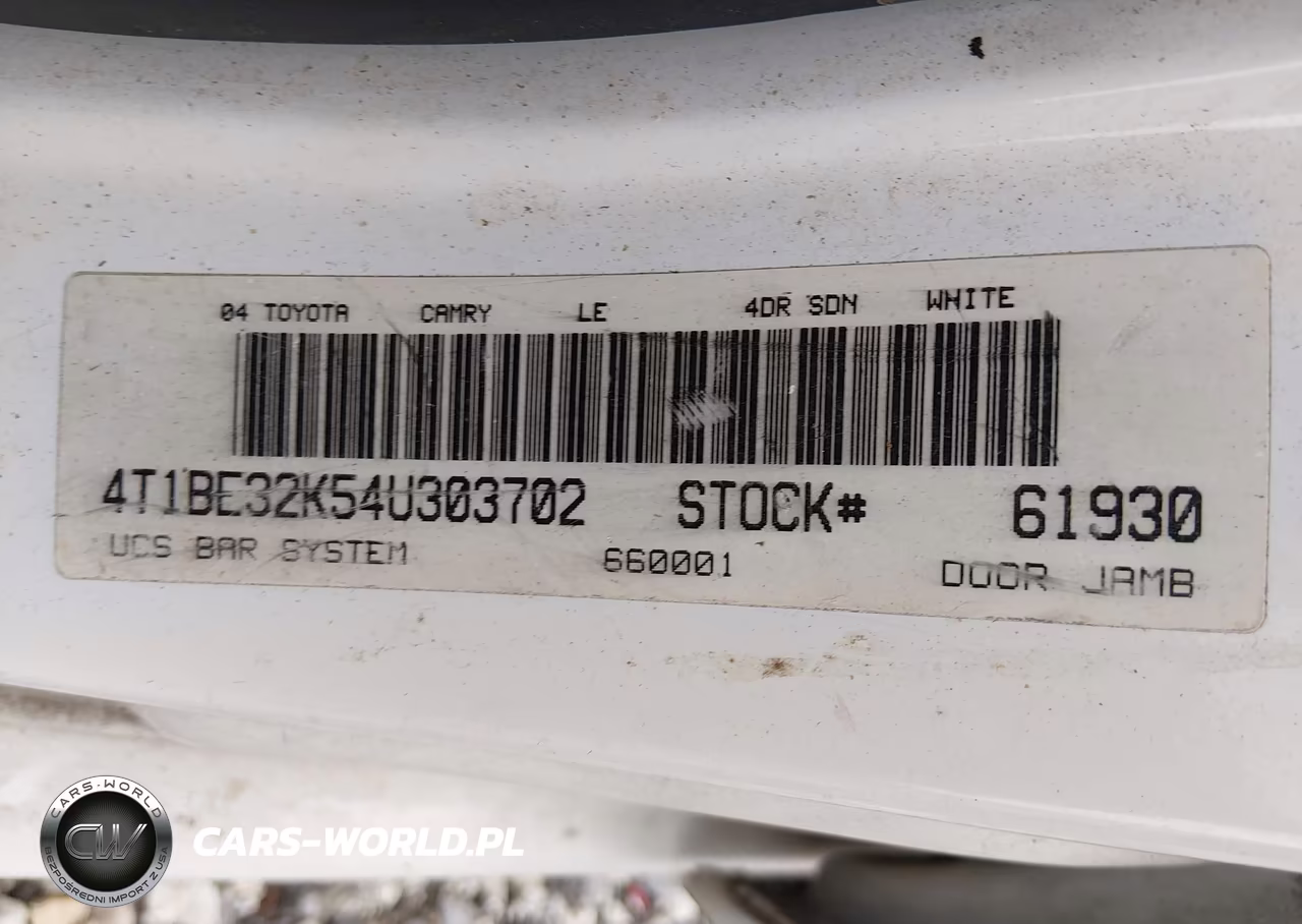 2004 Toyota Camry Le VIN:4T1BE32K54U303702 - 9