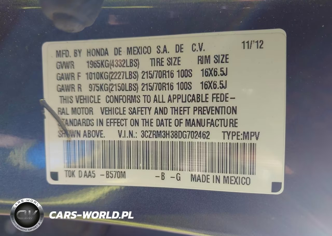 2013 Honda Cr-V Lx VIN:3CZRM3H38DG702462 - 9
