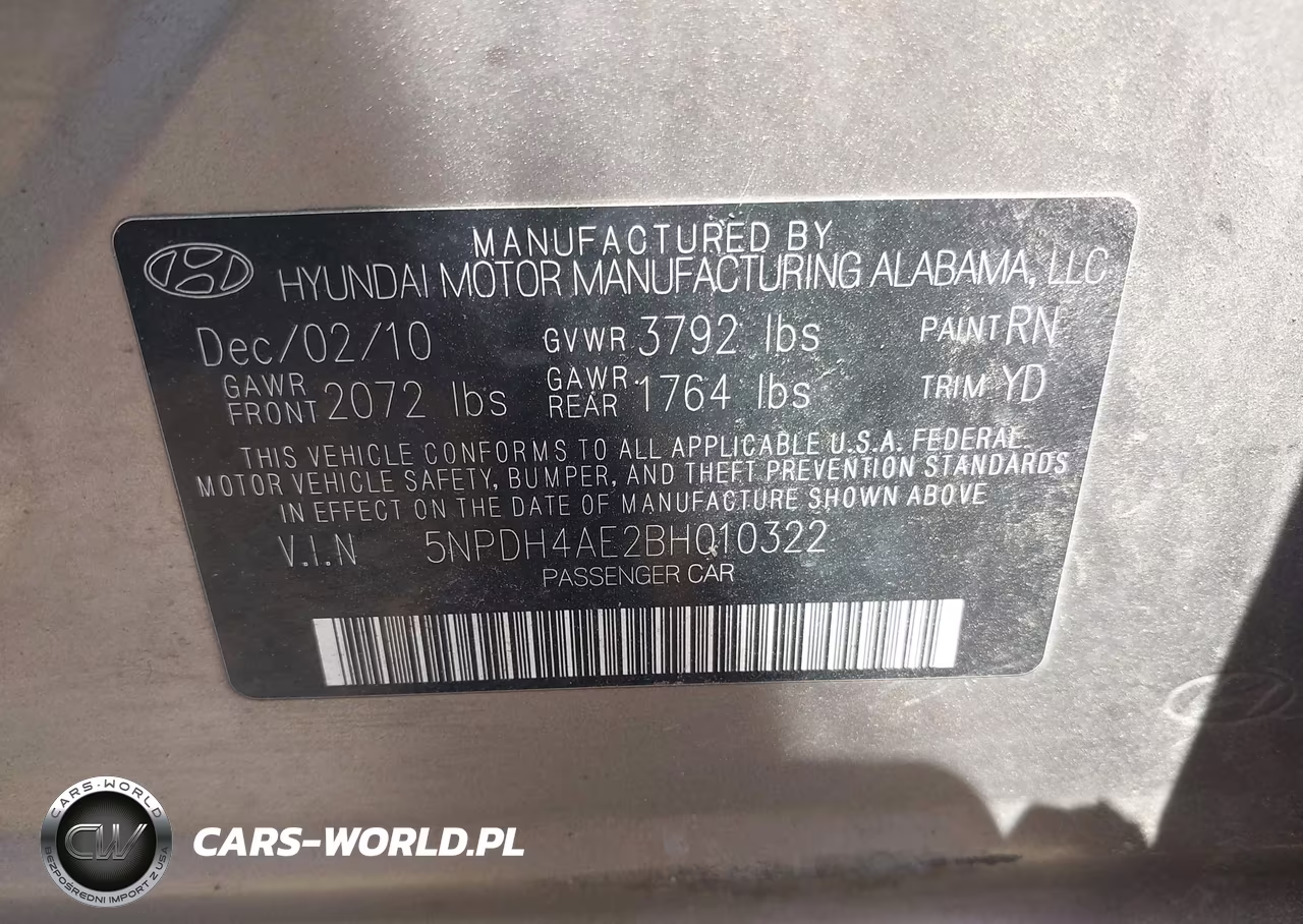 2011 Hyundai Elantra Gls VIN:5NPDH4AE2BH010322 - 9