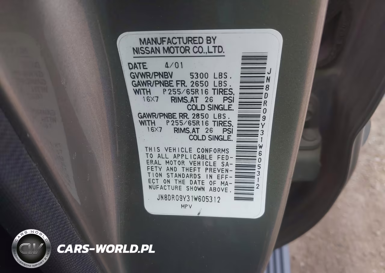 2001 Nissan Pathfinder Le VIN:JN8DR09Y31W605312 - 9