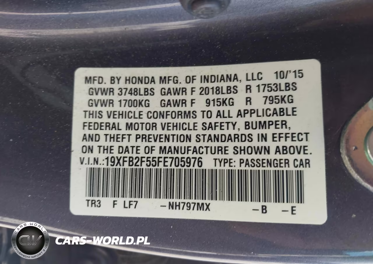 2015 Honda Civic Lx VIN:19XFB2F55FE705976 - 9