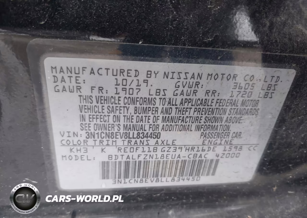 2020 Nissan Versa Sv Xtronic Cvt VIN:3N1CN8EV8LL834450 - 9