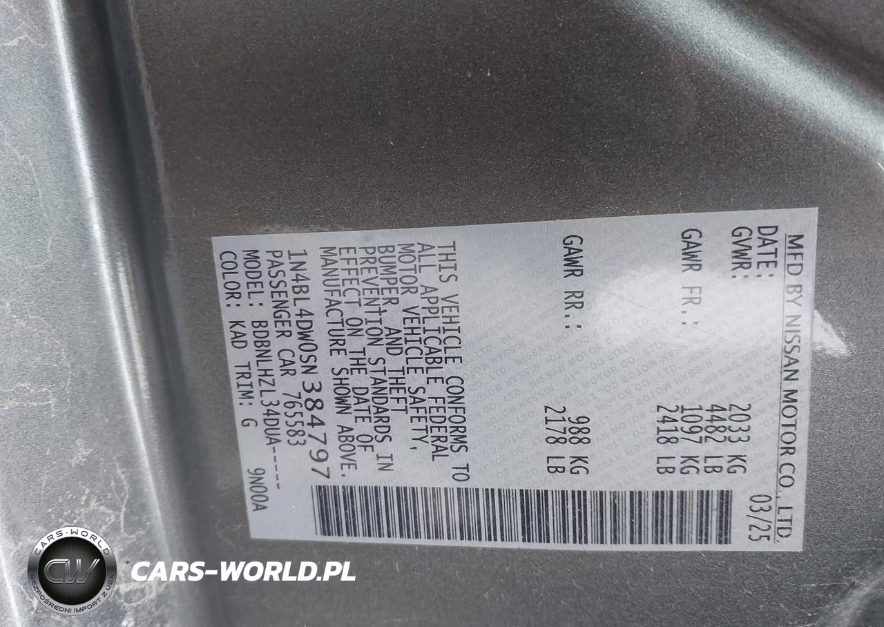 2025 Nissan Altima Sv Awd VIN:1N4BL4DW0SN384797 - 9