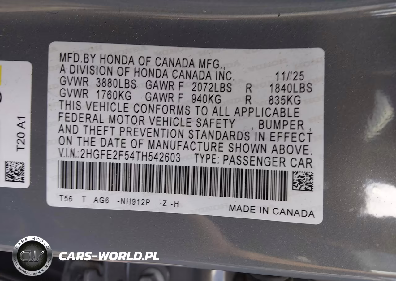 2026 Honda Civic Sport VIN:2HGFE2F54TH542603 - 9