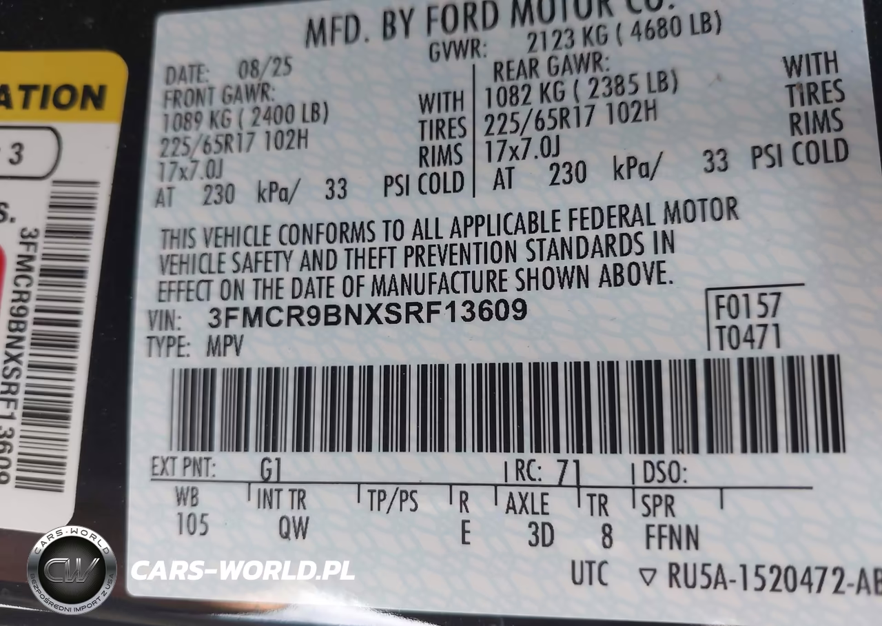 2025 Ford Bronco Sport Big Bend VIN:3FMCR9BNXSRF13609 - 9