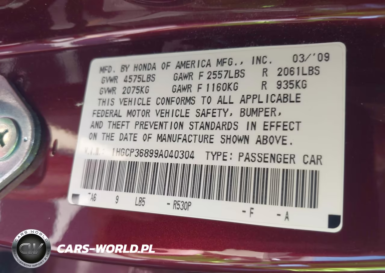 2009 Honda Accord 3.5 Ex-L VIN:1HGCP36899A040304 - 9