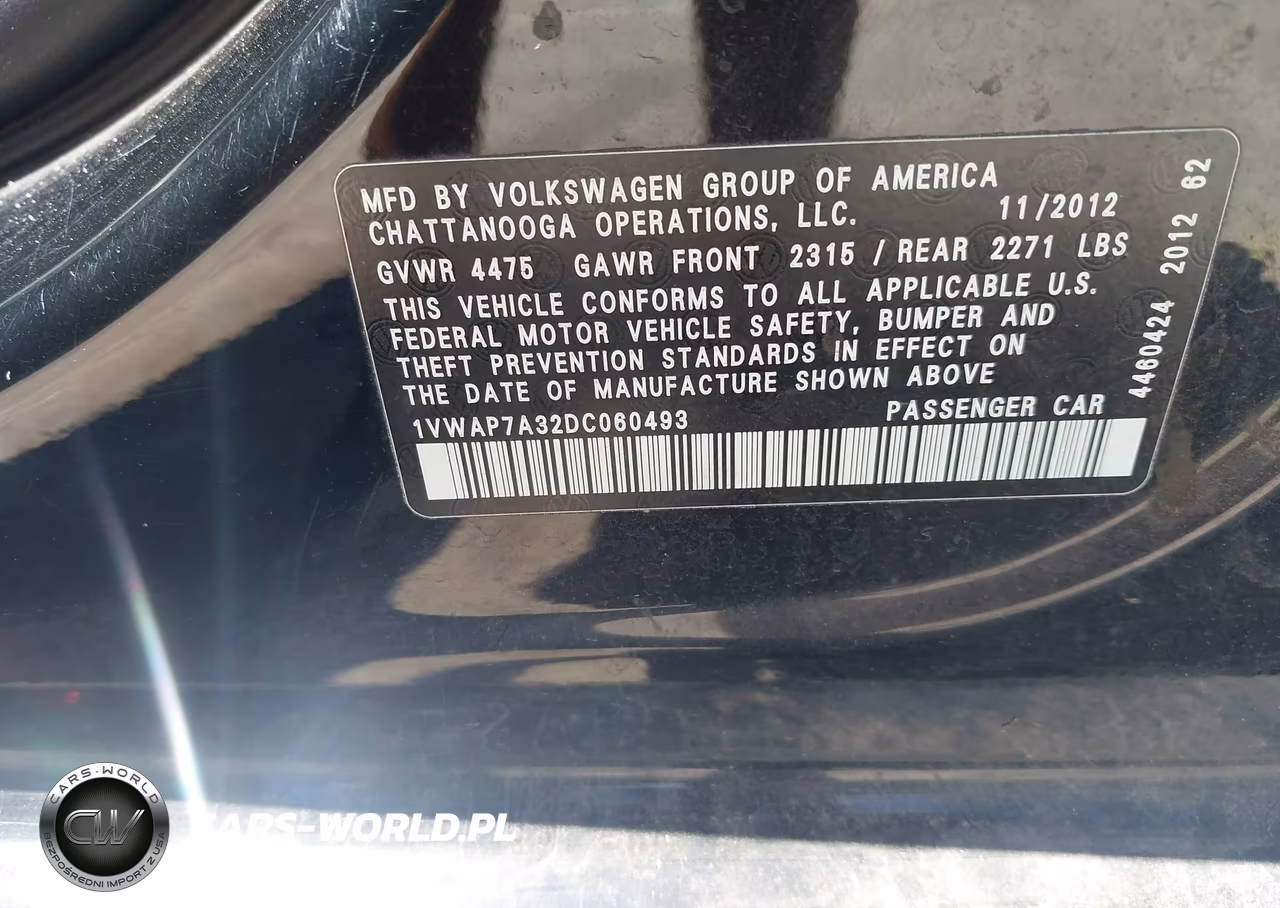 2013 Volkswagen Passat 2.5L S VIN:1VWAP7A32DC060493 - 9