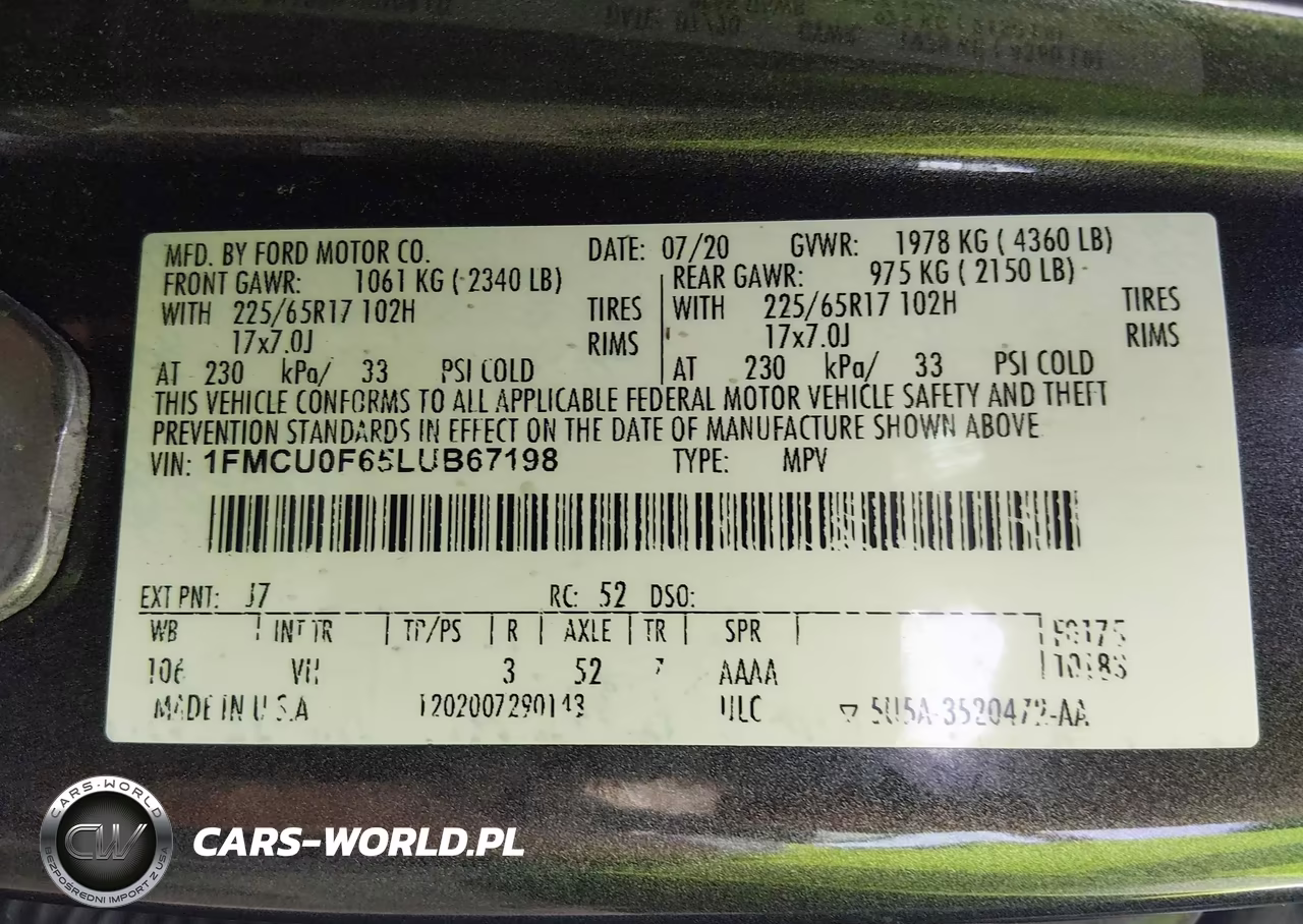 2020 Ford Escape S VIN:1FMCU0F65LUB67198 - 9