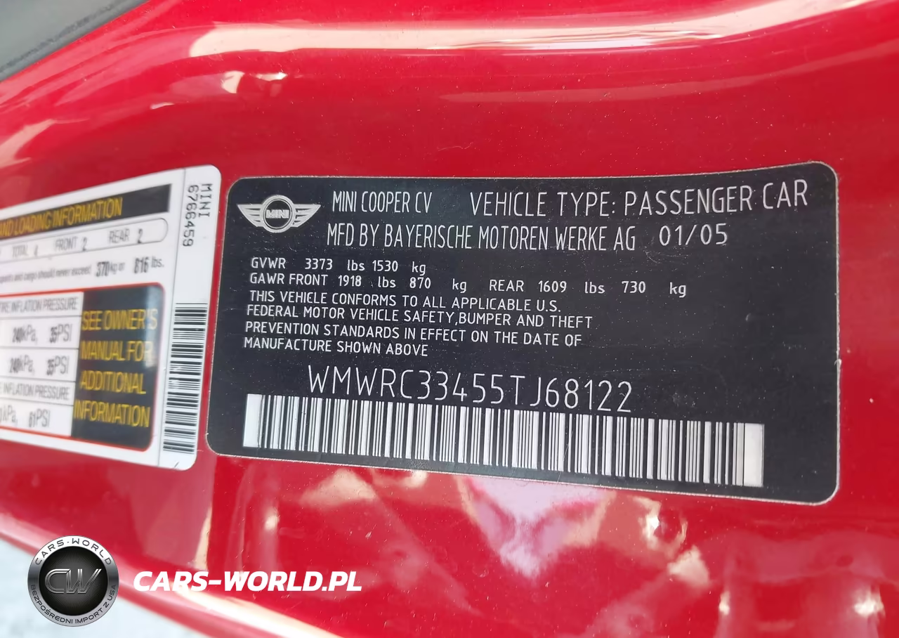 2005 Mini Cooper VIN:WMWRC33455TJ68122 - 9