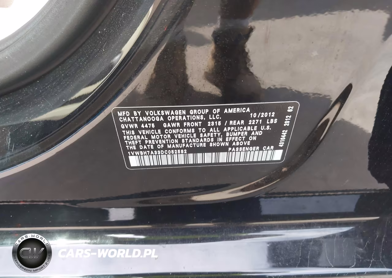 2013 VOLKSWAGEN PASSAT 2.5L SE VIN:1VWBH7A33DC052582 - 9