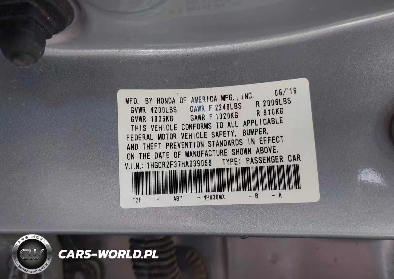 2017 Honda Accord Lx VIN:1HGCR2F37HA039059 - 9