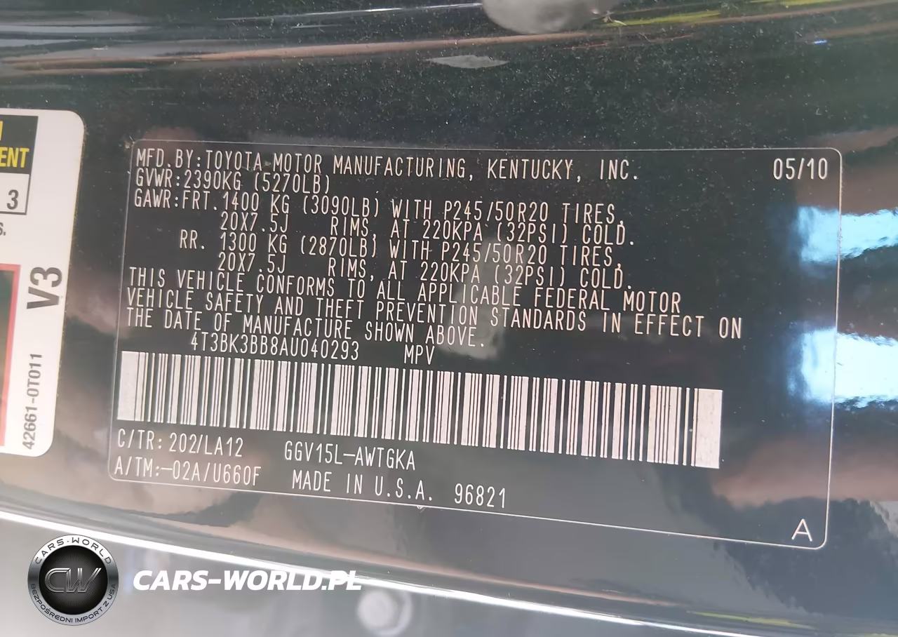 2010 Toyota Venza Base V6 VIN:4T3BK3BB8AU040293 - 9