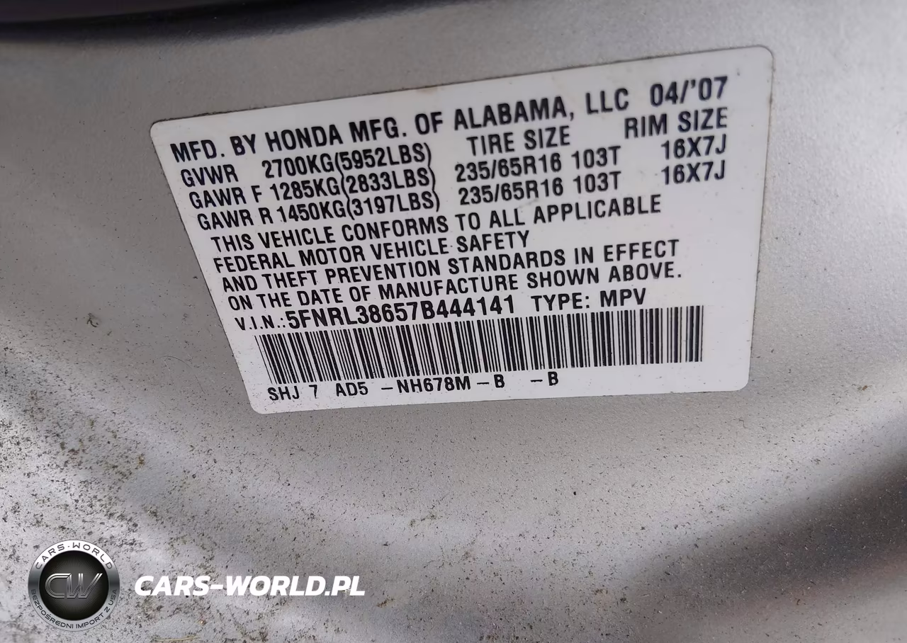 2007 Honda Odyssey Ex-L VIN:5FNRL38657B444141 - 9