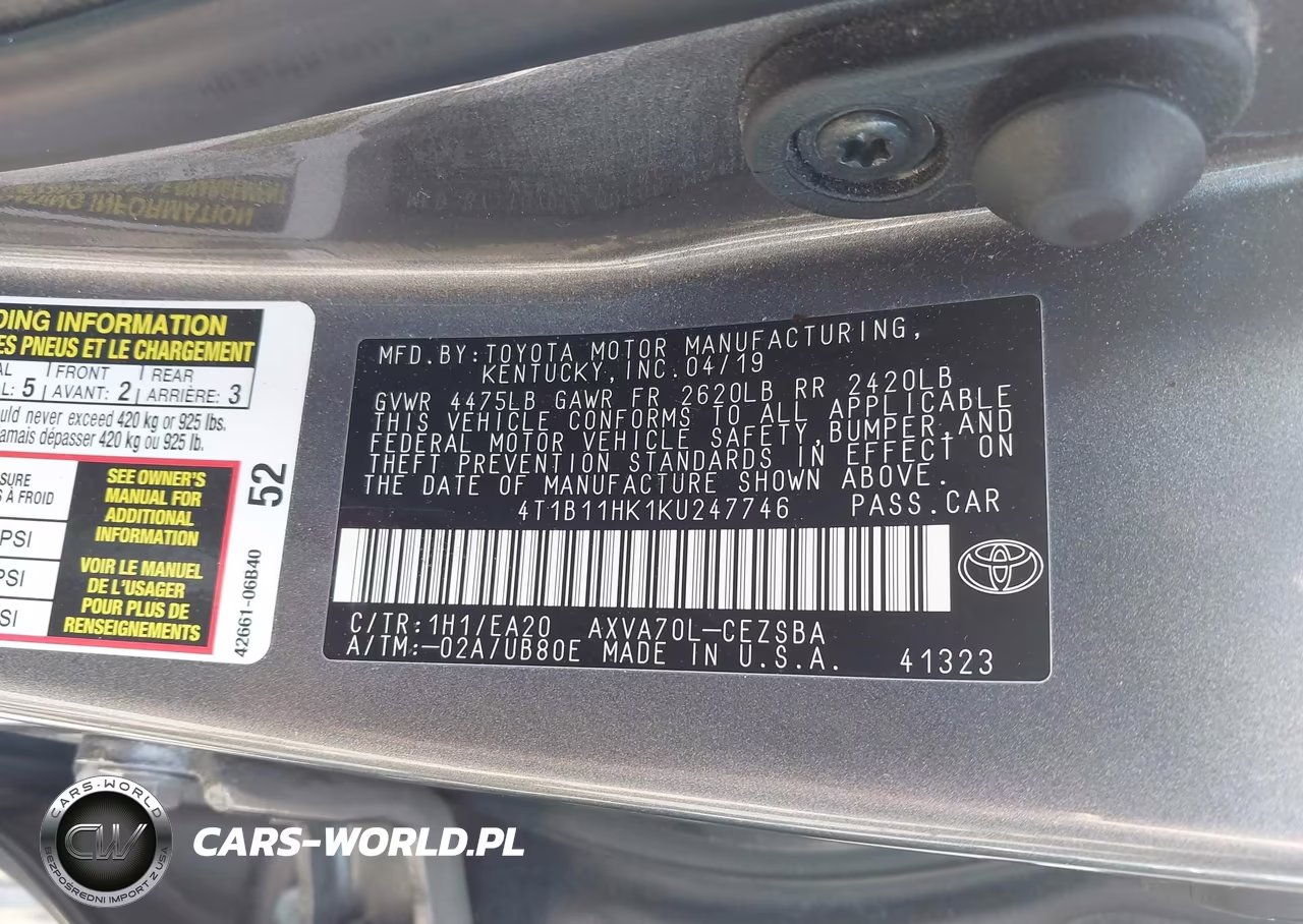 2019 Toyota Camry Se VIN:4T1B11HK1KU247746 - 9