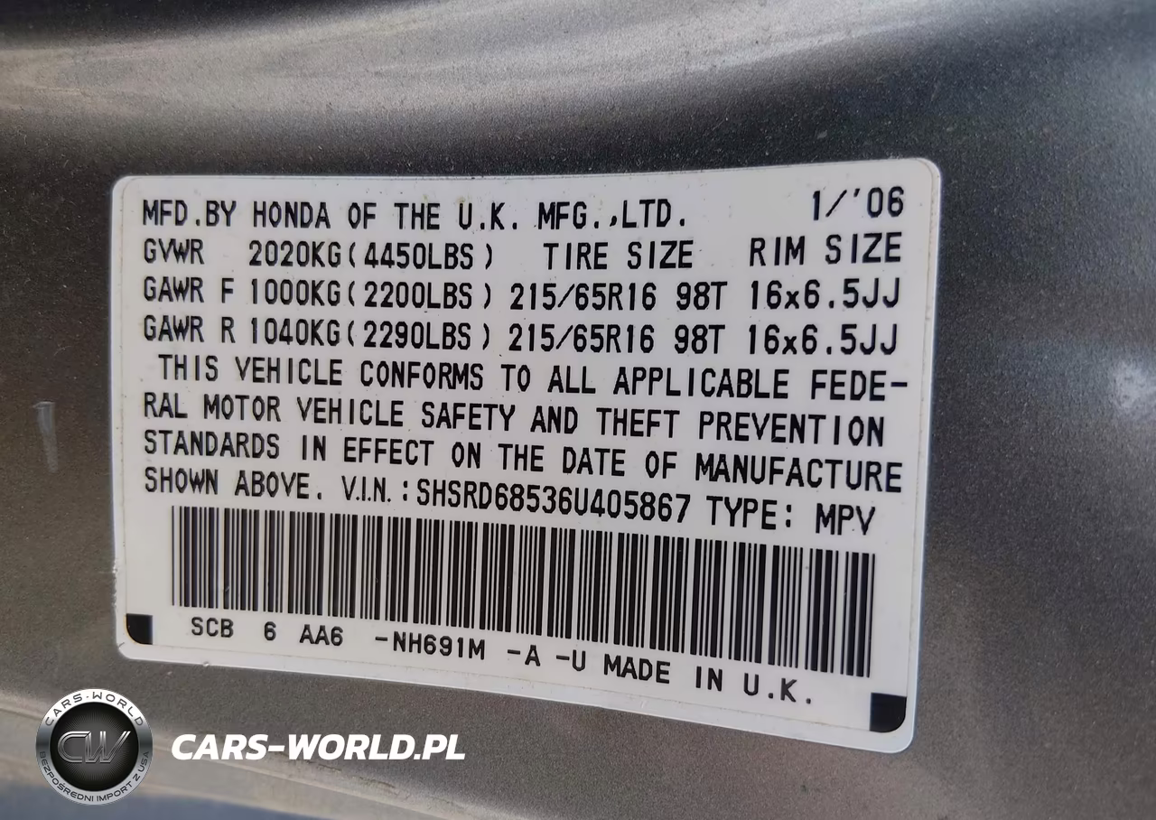2006 Honda Cr-V Lx VIN:SHSRD68536U405867 - 9