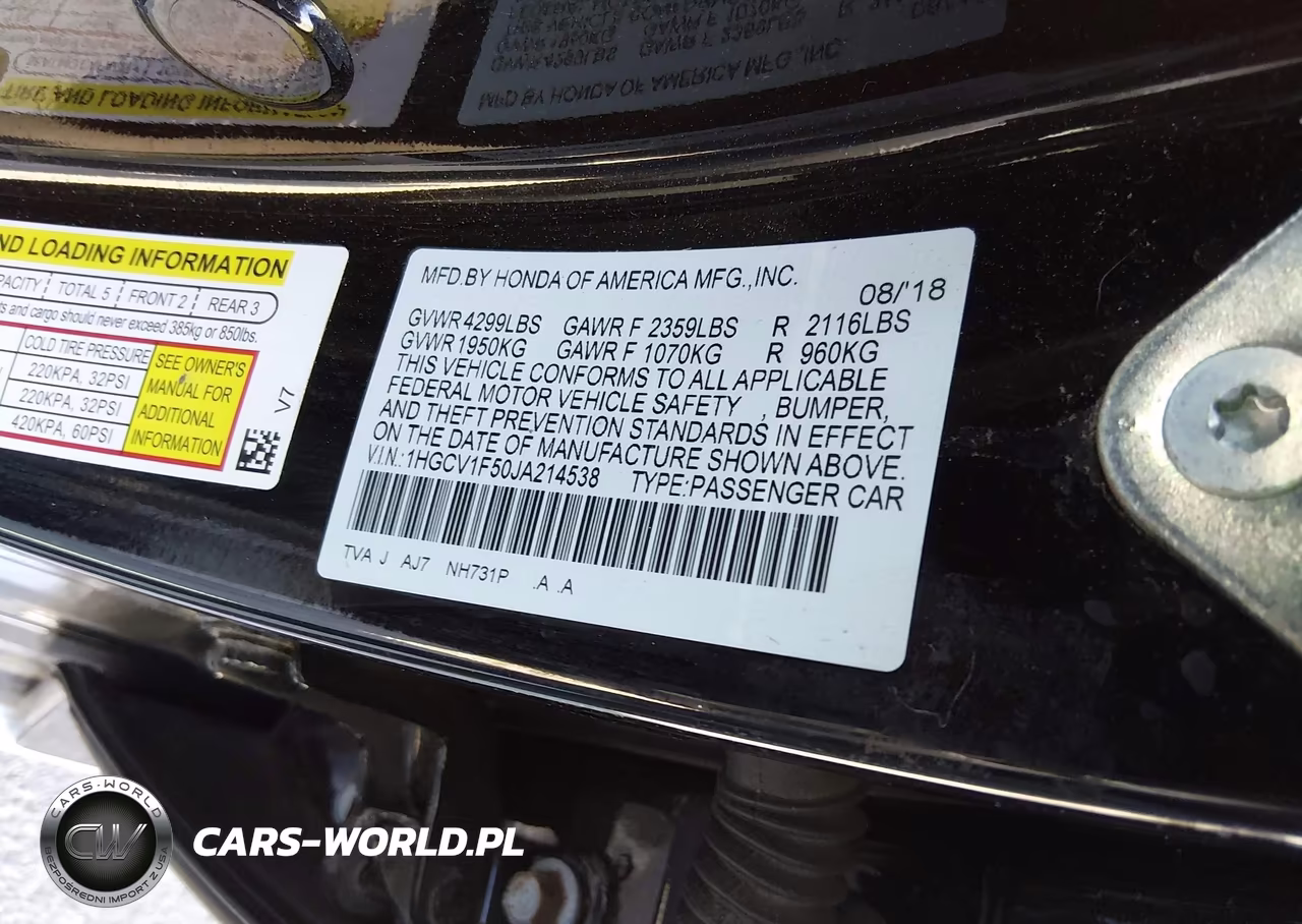 2018 Honda Accord Ex-L VIN:1HGCV1F50JA214538 - 9