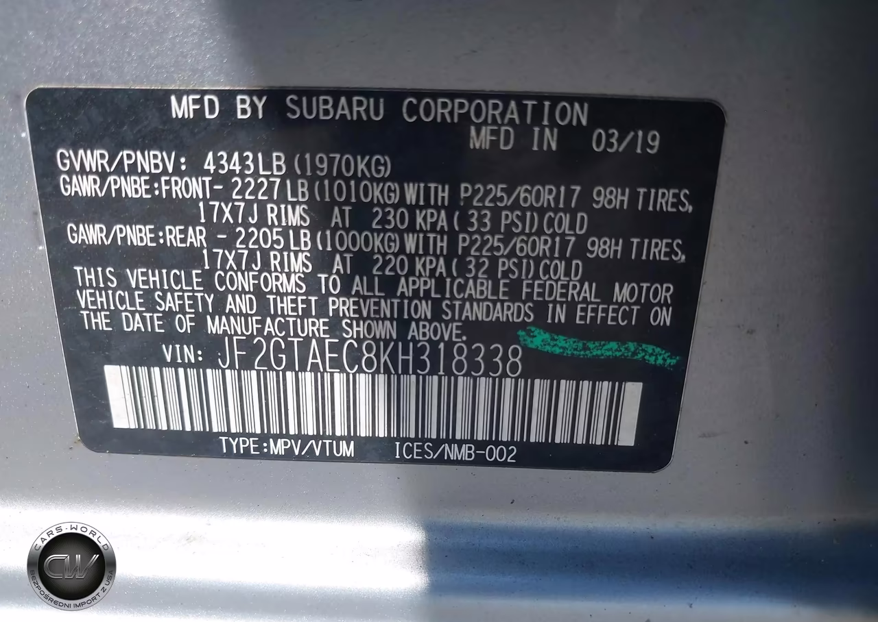 2019 Subaru Crosstrek 2.0I Premium VIN:JF2GTAEC8KH318338 - 9