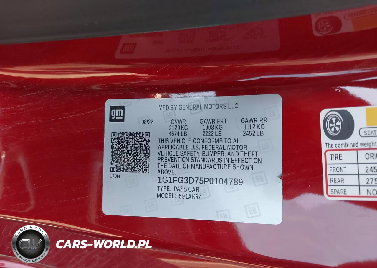 2023 Chevrolet Camaro Rwd 2Ss VIN:1G1FG3D75P0104789 - 9