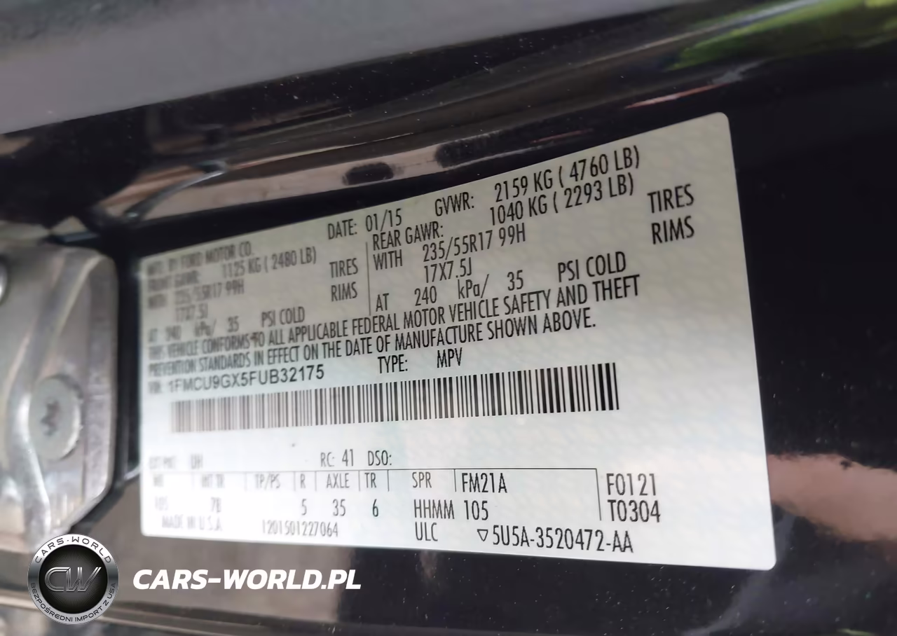2015 Ford Escape Se VIN:1FMCU9GX5FUB32175 - 9