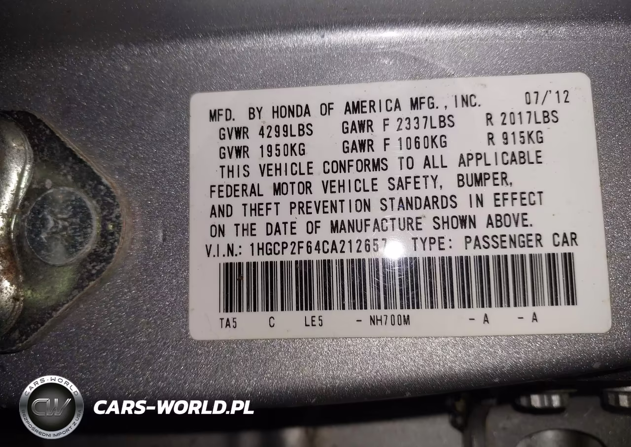 2012 Honda Accord 2.4 Se VIN:1HGCP2F64CA212657 - 9