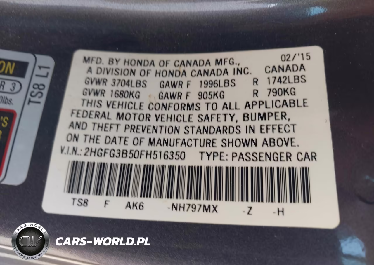 2015 Honda Civic Lx VIN:2HGFG3B50FH516350 - 9