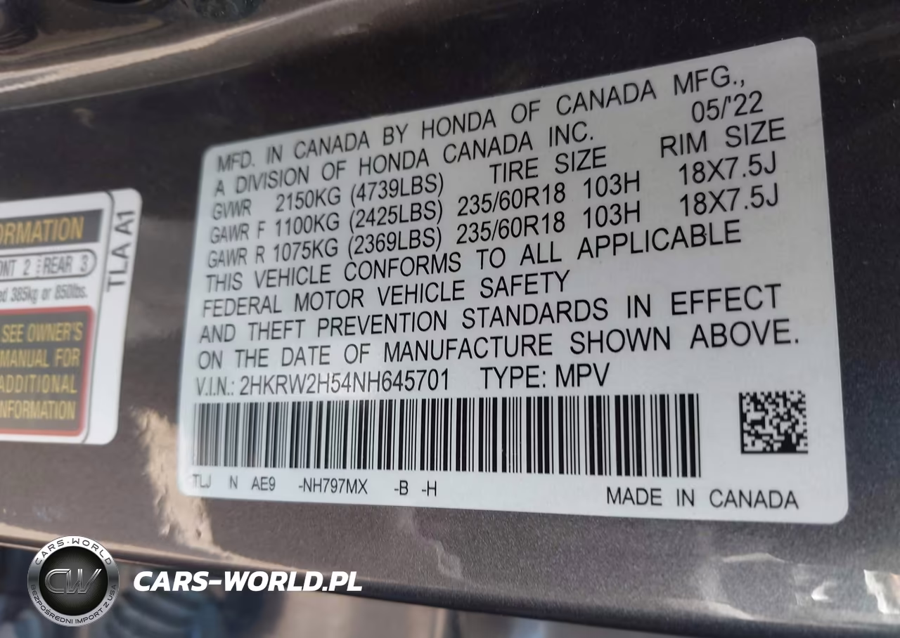2022 Honda Cr-V Awd Ex VIN:2HKRW2H54NH645701 - 9