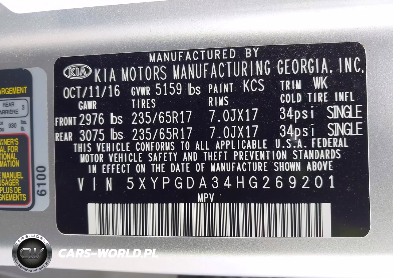 2017 Kia Sorento 2.4L Lx VIN:5XYPGDA34HG269201 - 9