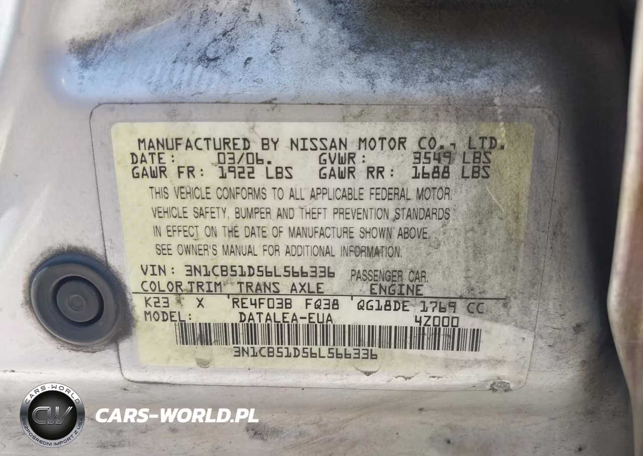 2006 Nissan Sentra 1.8S VIN:3N1CB51D56L566336 - 9