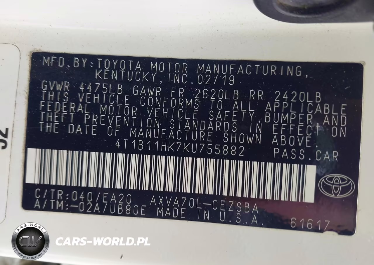 2019 Toyota Camry Se VIN:4T1B11HK7KU755882 - 9