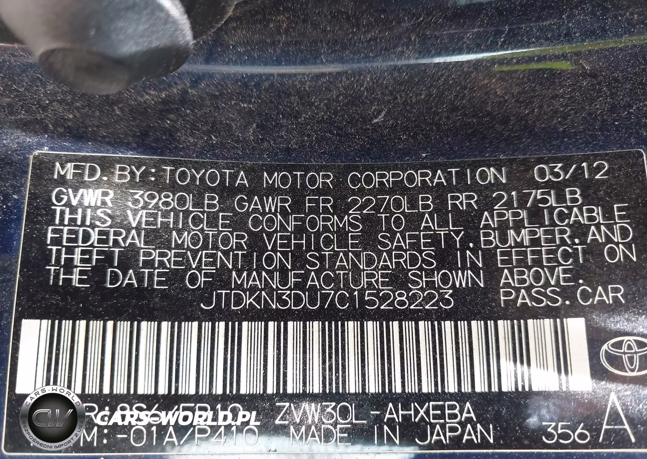 2012 Toyota Prius Two VIN:JTDKN3DU7C1528223 - 9