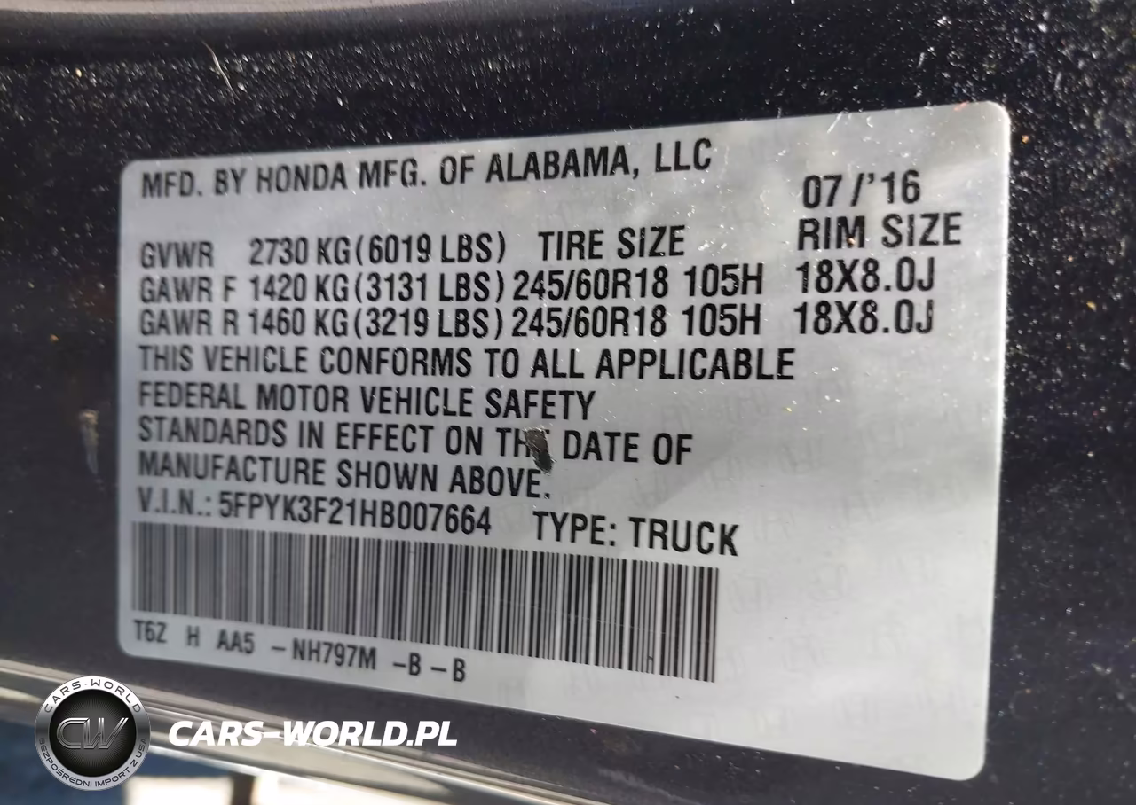 2017 Honda Ridgeline Rt VIN:5FPYK3F21HB007664 - 9
