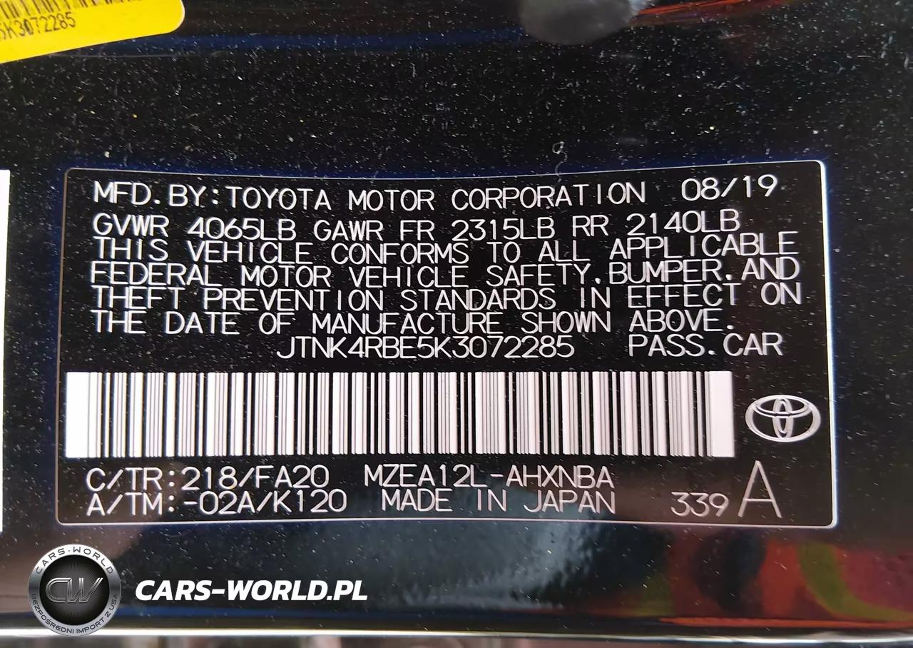 2019 Toyota Corolla Se VIN:JTNK4RBE5K3072285 - 9