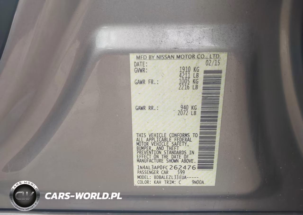 2015 Nissan Altima 2.5-2.5 S-2.5 Sl-2.5 Sv VIN:1N4AL3AP0FC262476 - 9