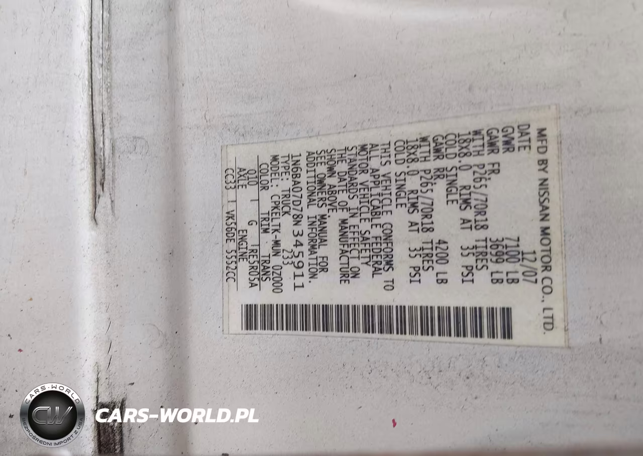 2008 Nissan Titan Se VIN:1N6BA07D78N345911 - 9