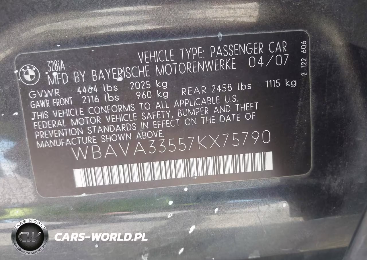 2007 BMW 328I VIN:WBAVA33557KX75790 - 9