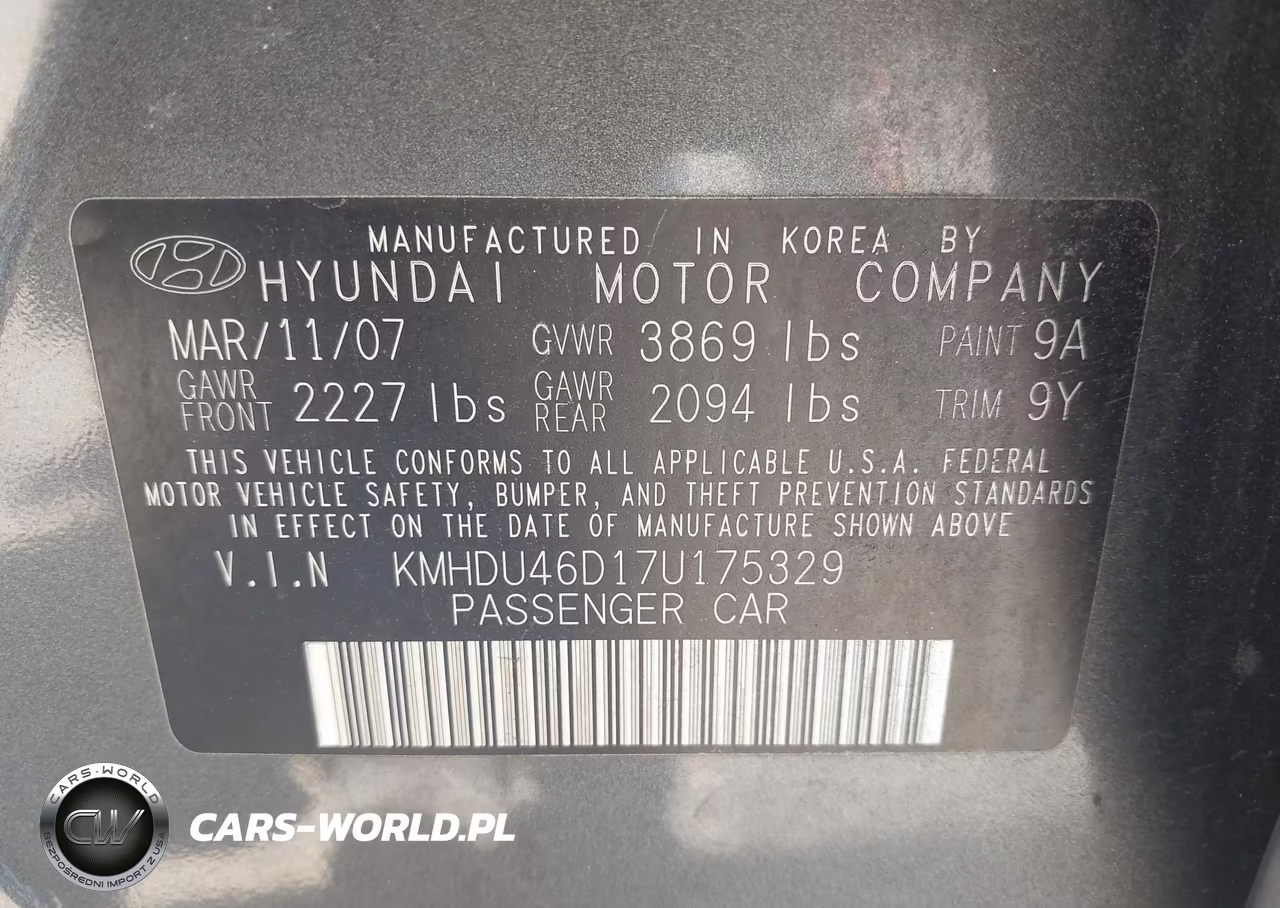 2007 Hyundai Elantra Gls-Ltd-Se VIN:KMHDU46D17U175329 - 9