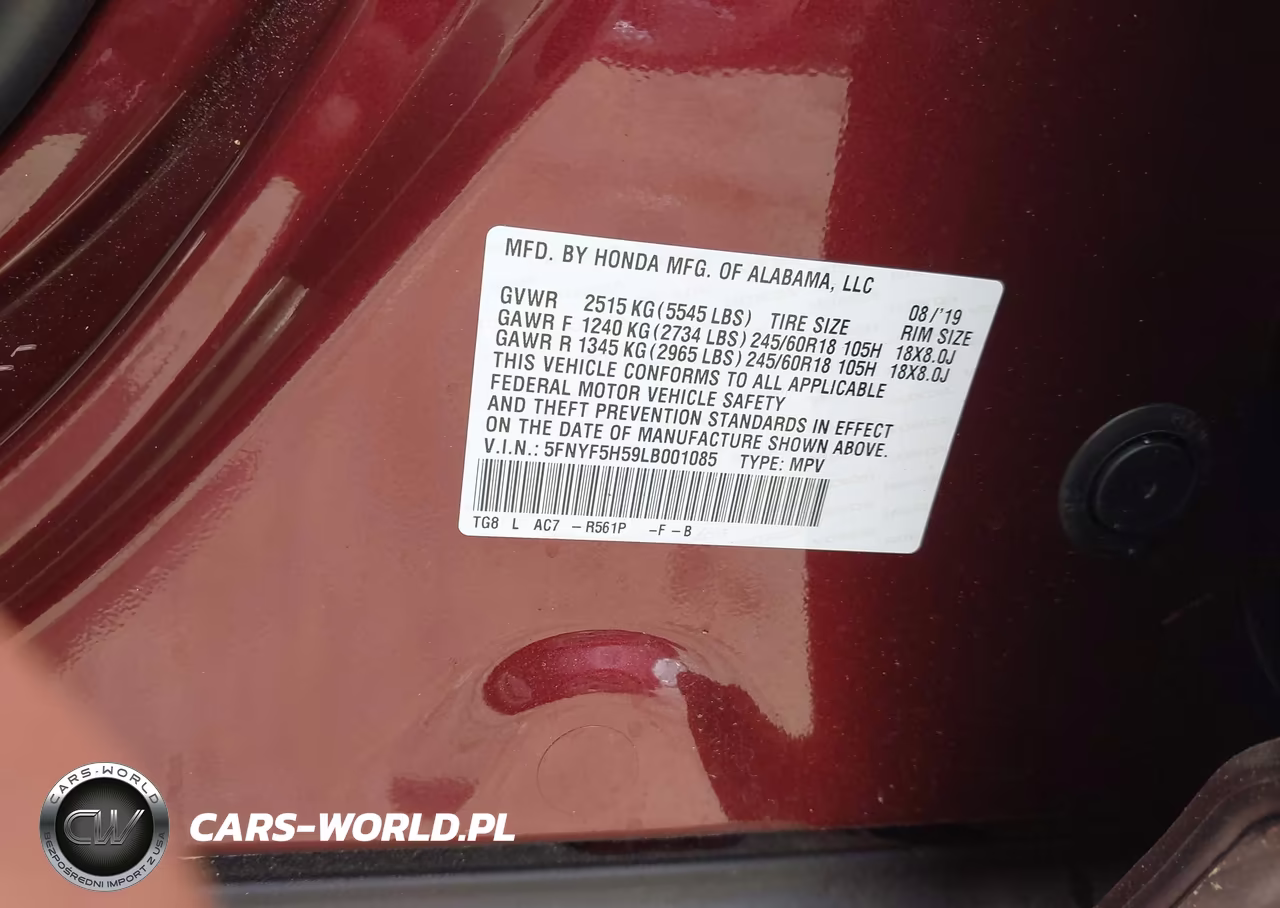 2020 Honda Pilot 2Wd Ex-L VIN:5FNYF5H59LB001085 - 9