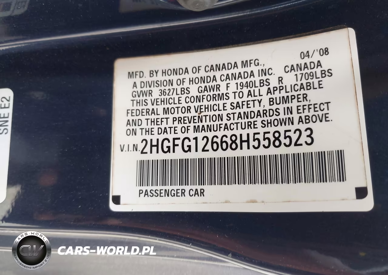 2008 Honda Civic Lx VIN:2HGFG12668H558523 - 9
