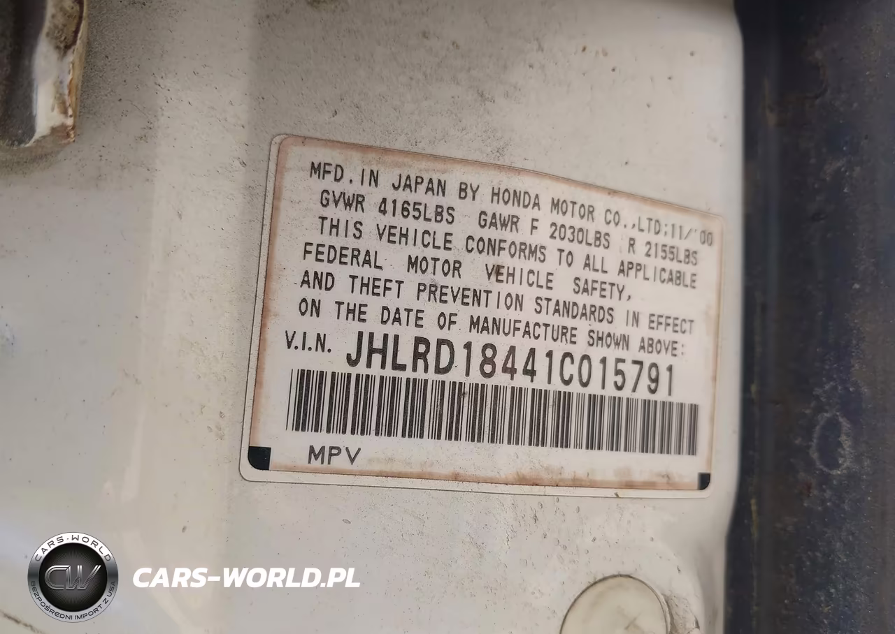2001 Honda Cr-V Lx VIN:JHLRD18441C015791 - 9