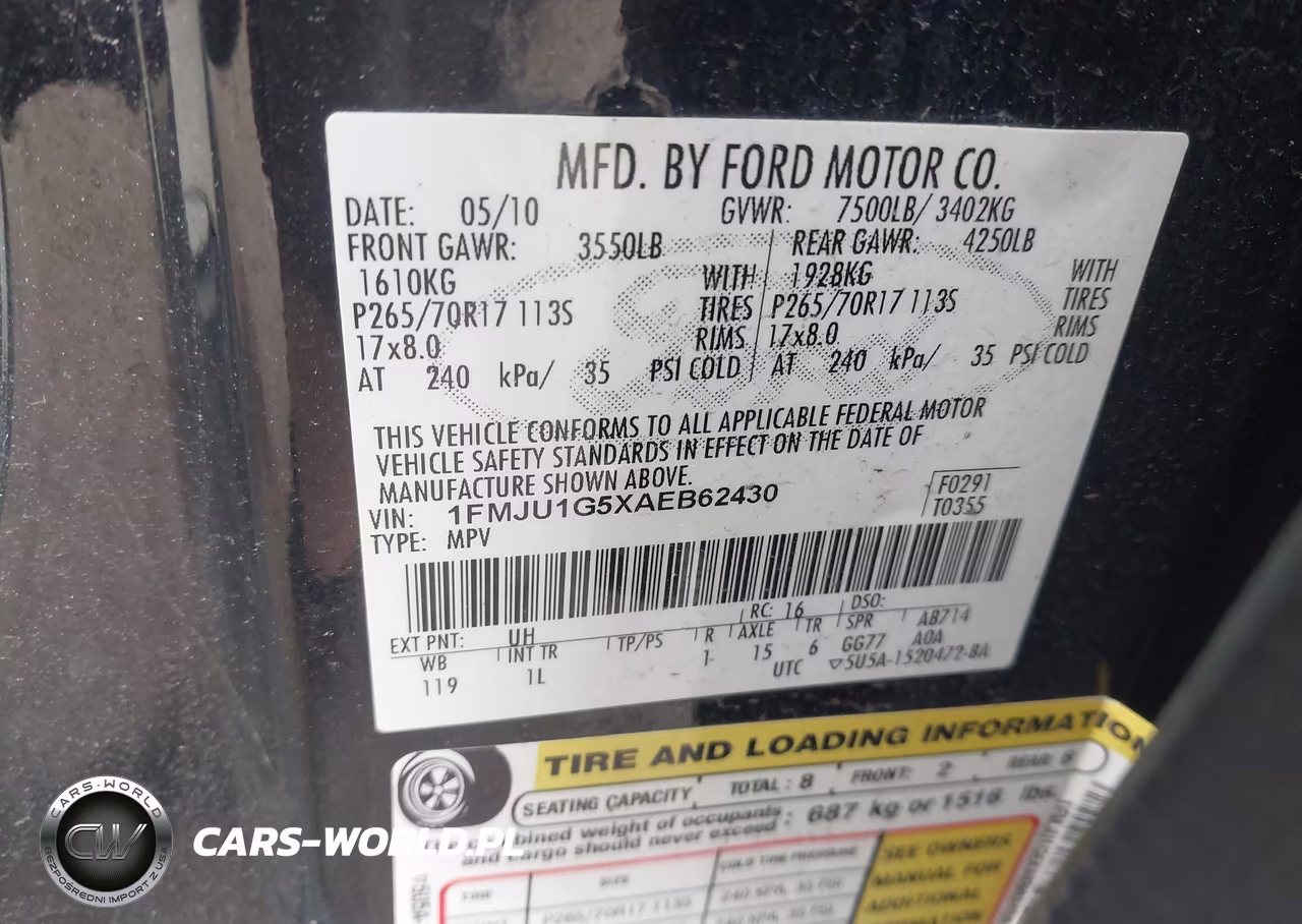 2010 Ford Expedition Xlt VIN:1FMJU1G5XAEB62430 - 9