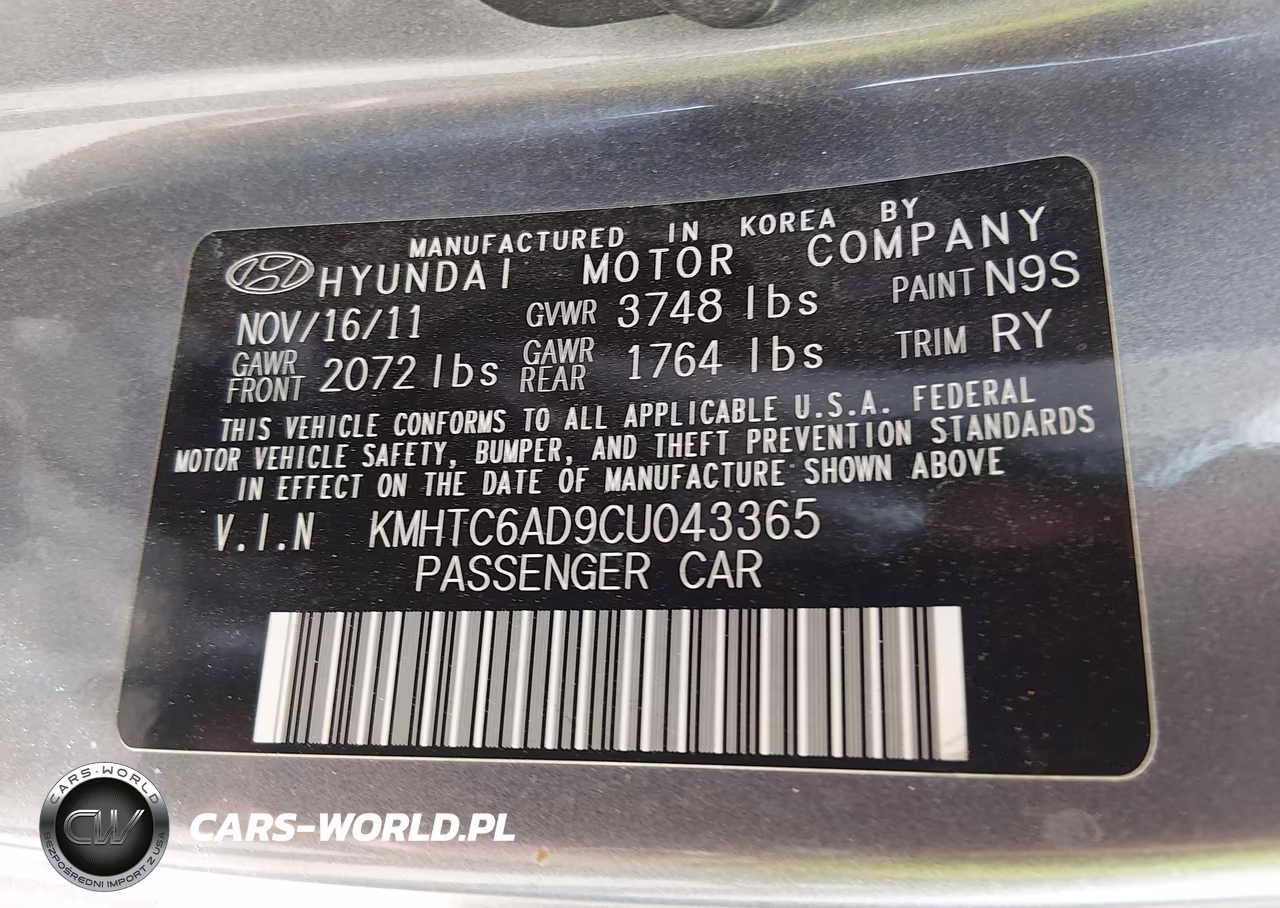 2012 Hyundai Veloster Base W-Black VIN:KMHTC6AD9CU043365 - 9